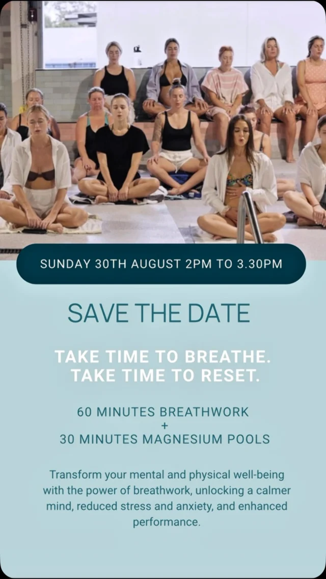 Save the date for our first Breath + Bath experience at P3 Recovery Shellharbour.

Join us for 60 minutes of guided breathwork, followed by 30 minutes relaxing in our magnesium pools.

A chance to slow down, switch off and take some time for yourself.

Sunday 30th August
2pm - 3.30pm

Places will be limited.

Bookings opening soon.

#breath #bath #wellness #breathwork #calm