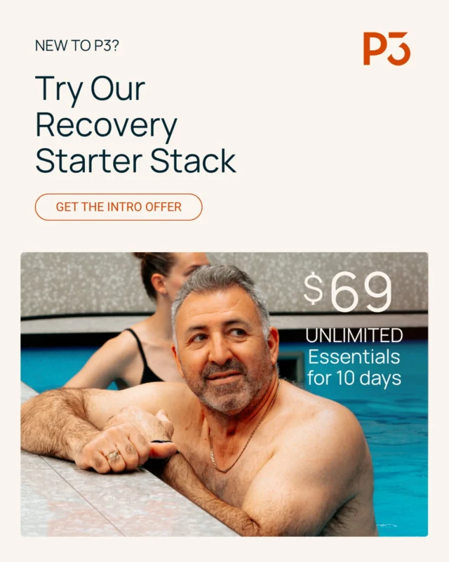P3 Recovery introductory offer! 

Enjoy 10 days of our Essentials Membership (Saunas, contrast pools and compression therapy) PLUS 1 Hyperbaric Chamber Session for just $69!* 

Head to our website or download the P3 Recovery App now! 

#p3 
#p3recovery 
#p3geelong
