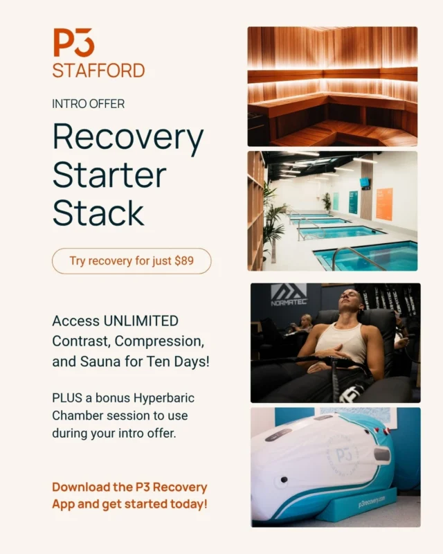 🚨 FINAL DAYS!! RECOVERY STARTER STACK ENDS AUGUST 31! 🚨

10 DAYS. $89. THE FULL P3 EXPERIENCE. 🔥

Your Starter Stack gives you access to:
💨 Compression Therapy 🔥 Traditional Sauna ☀️ Infrared Sauna 💧 4 Magnesium Recovery Pools 🫧 PLUS 1 Hyperbaric Chamber Session

Whether you’re training hard, feeling sore, or just ready to see what proper recovery can do for you this is your chance to experience P3 for 10 days for just $89.
⏰ Offer ends August 31! Don’t miss it.

📍 P3 Recovery Stafford

#p3recovery #P3RecoveryStafford #RecoveryStarterStack #BrisbaneRecovery #RecoveryTherapy TrainRecoverRepeat