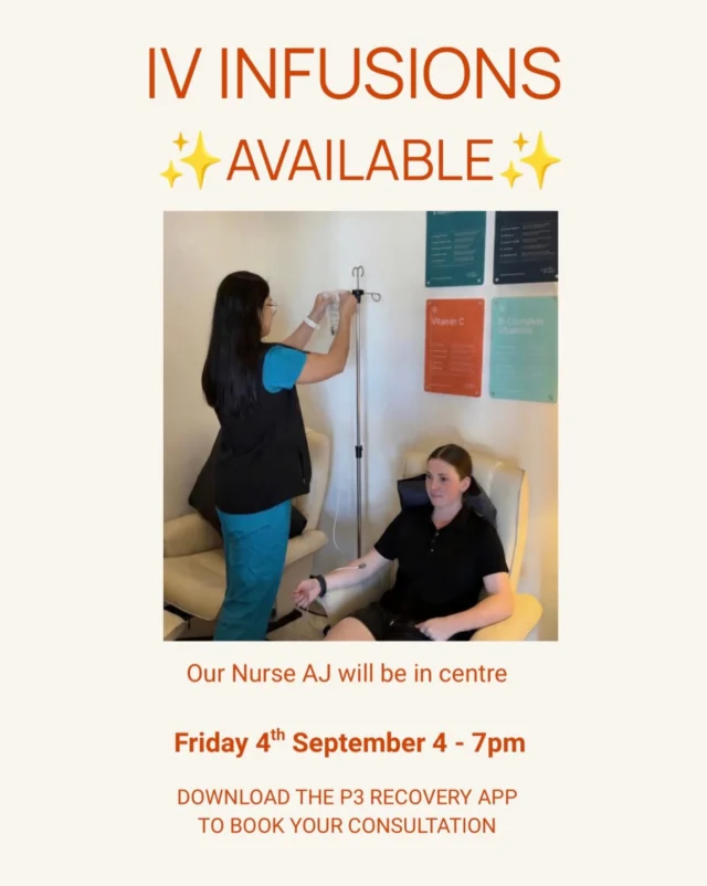 Hey P3 Team! 💧✨

Next week’s availability is OPEN! Chat with our IV Nurse AJ about your goals and IV options.

Book via the P3 App 📲