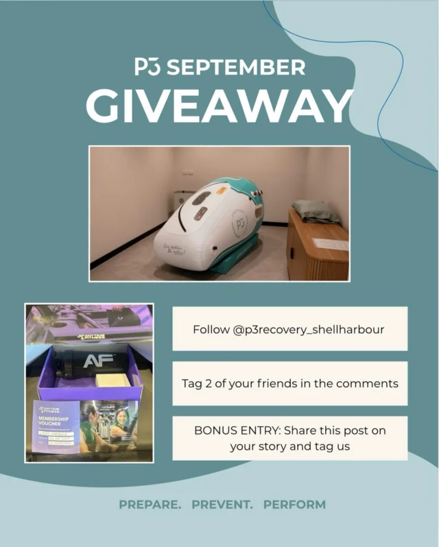 P3 SEPTEMBER GIVEAWAY

We’ve teamed up with Anytime Fitness to give one lucky winner the ultimate training and recovery prize pack.

WIN:

- 2-MONTH ANYTIME FITNESS MEMBERSHIP
- ANYTIME FITNESS TOWEL
- ANYTIME FITNESS SHAKER
- SELFIE PHONE LIGHT
- HYPERBARIC CHAMBER SESSION AT P3 RECOVERY

TO ENTER:

~ Follow @p3recovery_shellharbour 
~ Like this post
~ Tag 2 friends in the comments

Want more chances to win?

Enter as many times as you like. Every 2 new friends tagged counts as another entry.

BONUS ENTRY: Share this post to your story and tag @p3recovery_shellharbour so we can see it.

Competition closes 30th September 2026, with one lucky winner drawn after the competition closes.

Get tagging and good luck!

P3 Recovery x Anytime Fitness

#like #comment #share #win #giveaway