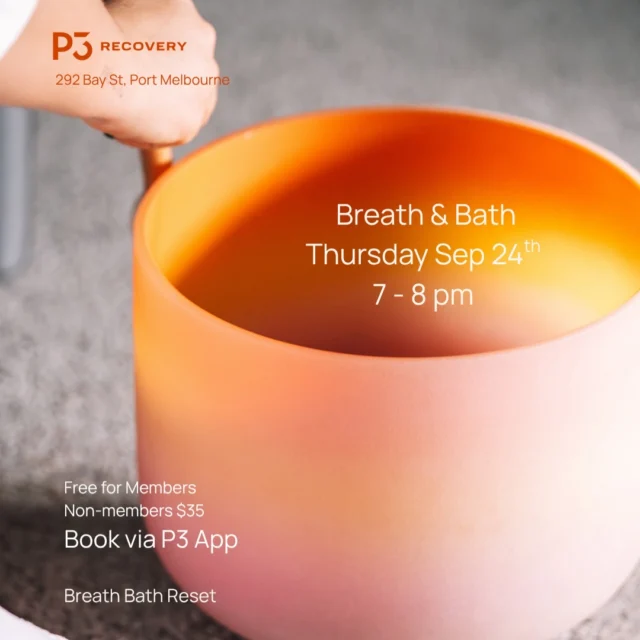 Join us on Thursday for an evening of breath work and relaxation. 
Breath and Bath Thursday 24th 7-8 
Book via the P3 app

#p3recovery #p3portmelbourne