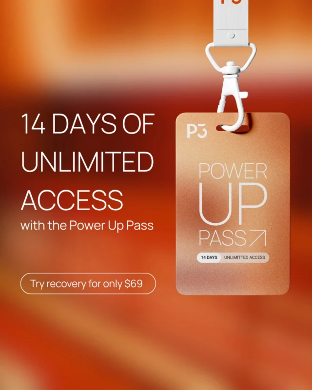 New deal. No limits. Two weeks to feel it 

Get 14 days of unlimited saunas, contrast pools and compression boots for just $69.99 

First time P3 quests only.