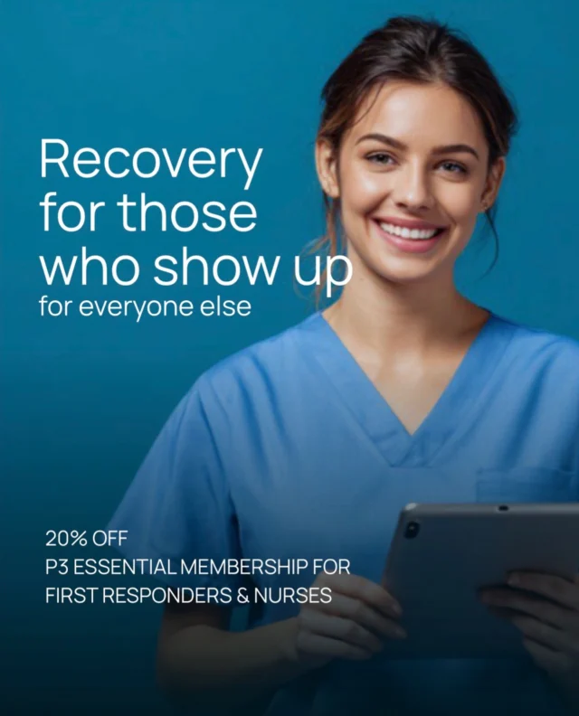 TAG YOUR FIRIE, AMBO, COP, NURSE, SES & FIRST RESPONDER MATES!

We all know someone who spends their days looking after everyone else. Now it’s time we looked after them.

At P3 Recovery Shellharbour, we’re showing our appreciation with 20% OFF our Essential Membership for our first responders and nurses.

Just $39 per week (normally $49) for UNLIMITED access to:

• Magnesium contrast pools
• Infrared saunas
• Traditional sauna
• Normatec compression therapy

Whether they’re on their feet all day, working long shifts or putting others first, they deserve some time to relax, recharge and recover.

TAG YOUR MATES who deserve a little looking after.

It is our way of saying thank you for everything you do for our community.

Proof of employment required.

#P3Recovery #FirstResponders #Nurses #EmergencyServices #Shellharbour Recovery